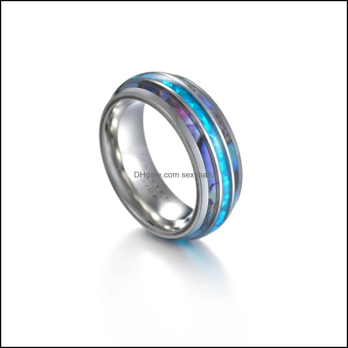 8mm tungsten carbide ring band finger imitation opal rings for women men fashion jewelry