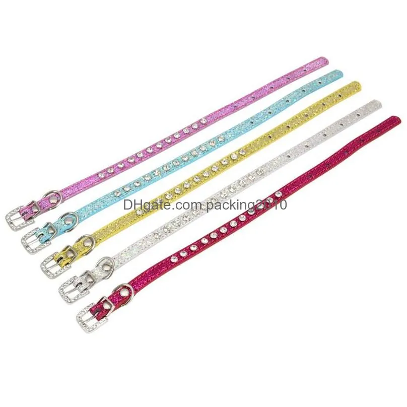 polychromatic collar shiny crystal inlay adjustable fashion accesories bright traction pet dogs cats anti lose tow rope outdoors 5 3zr