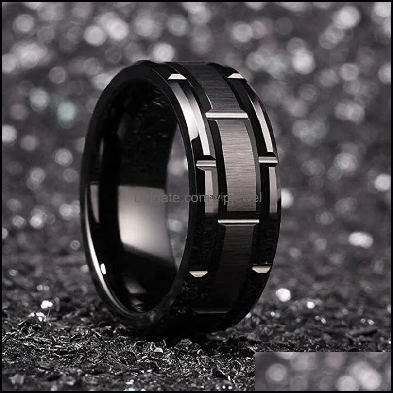 stainless steel groove ring band finger gold hiphop wedding bands women men fashion jewelry