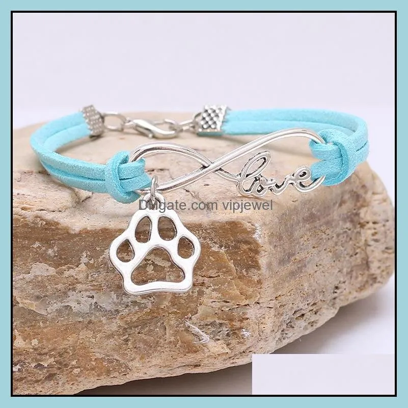 infinity love dog paw charm bracelet fashion bracelets for women kids jewelry gift blue purple black white