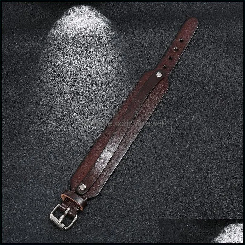 simple belt leather bangle cuff wide button adjustable bracelet wristand for men women fashion jewelry