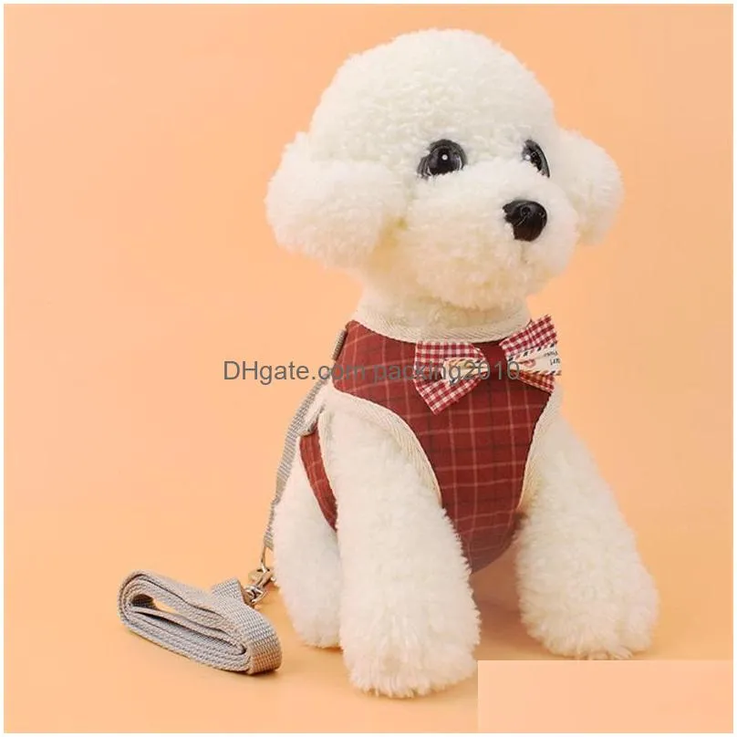 soft touch small dog apparel with leashes vest ventilation dogs puppy vests bow tie party telescopic button harness cute 14 5fy zz