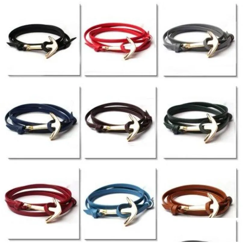 multicolor leather bracelet handmade genuine leather cuff wrap bracelets adjustable ship anchor jewelry