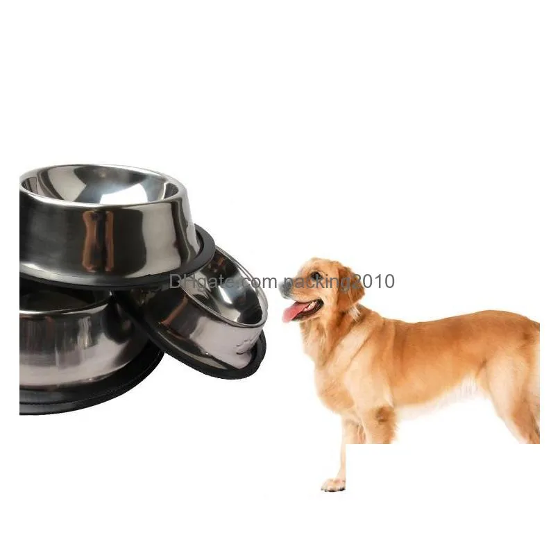 stainless steel dog bowl round wear resistant practical pet feeders dishes anti skid ring cat dogs sturdy bowls many size 12 5yr zz