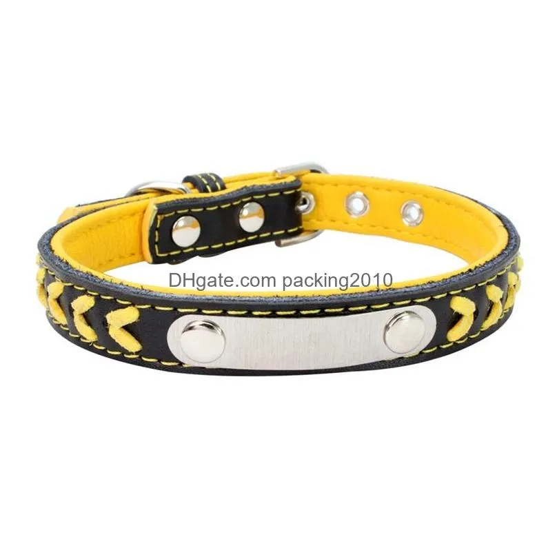 dog collars engraving colour collision perfect leash manual weave genuine leather comfortable pet neck sleeve 11 8wn p1