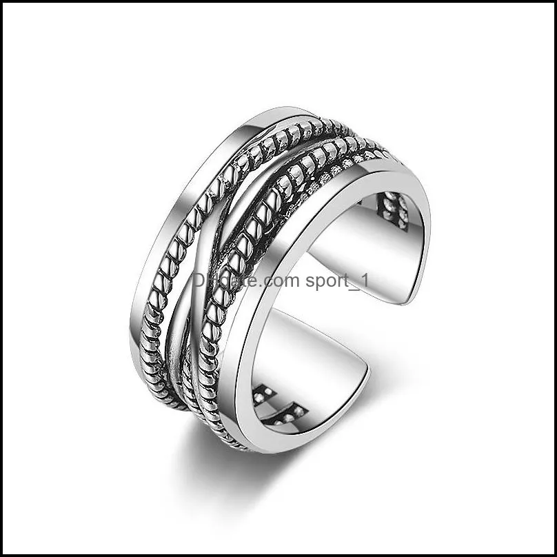 ancient silver braid multi layer ring band open adjustable crossover wide rings chunky stackable men women girls fashion jewelry