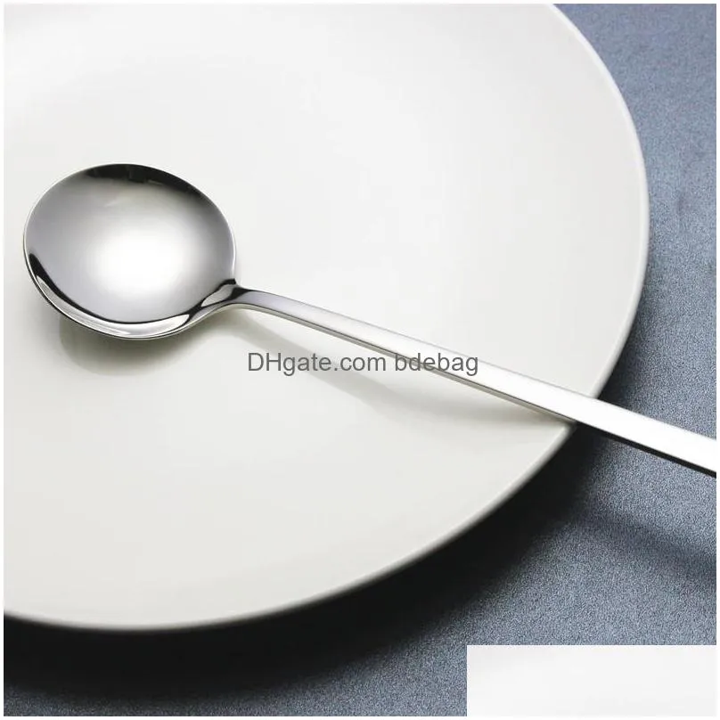 stainless steel spoon korean style long handle big circle spoon golden sliver color drinking stirring scoop 4 1jx l1