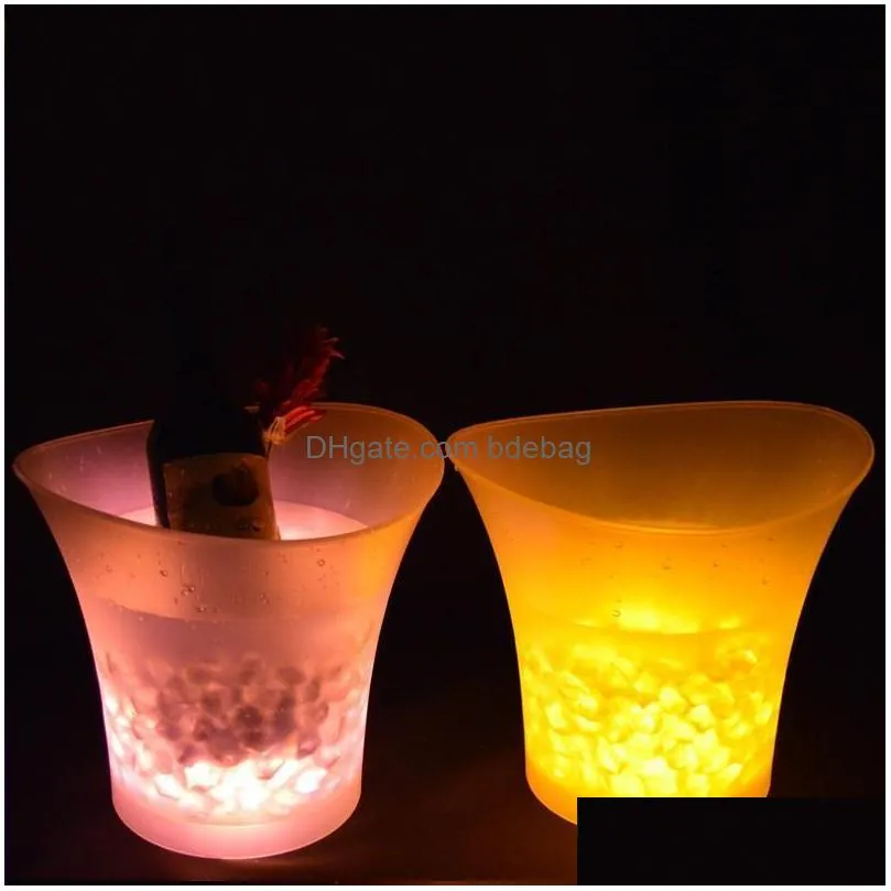 led light ice buckets color changing 5l round plastic waterproof beer bucket fashion bar night party luminous cooler decororations 45kf
