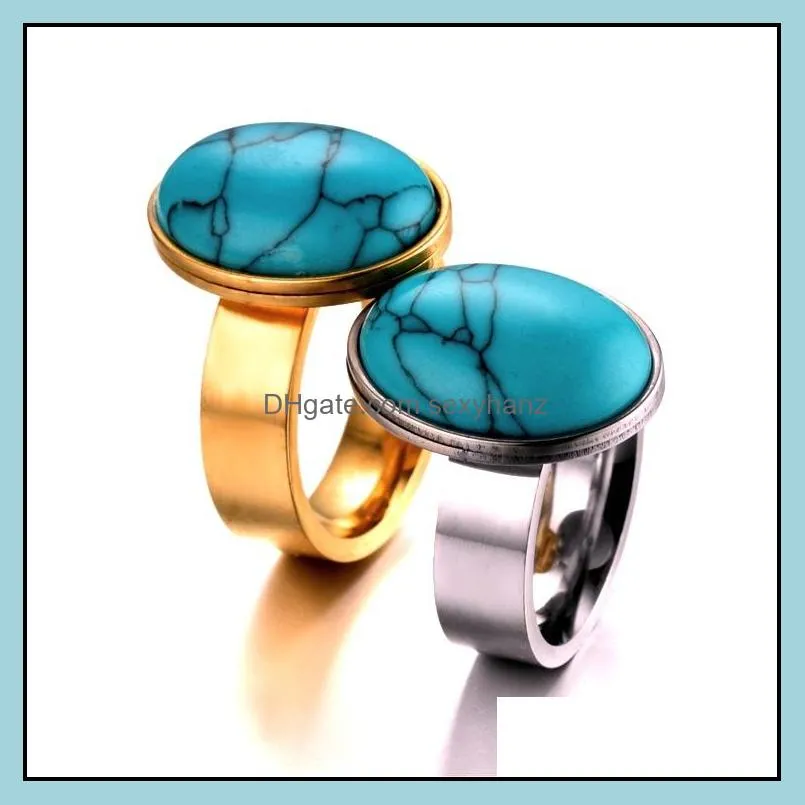 turquoise diamond ring silver gold stainless steel rings women mens band fashion jewelry gift