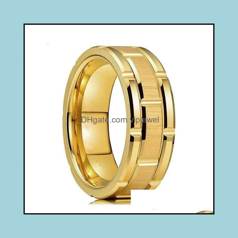 stainless steel groove ring band finger gold hiphop wedding bands women men fashion jewelry
