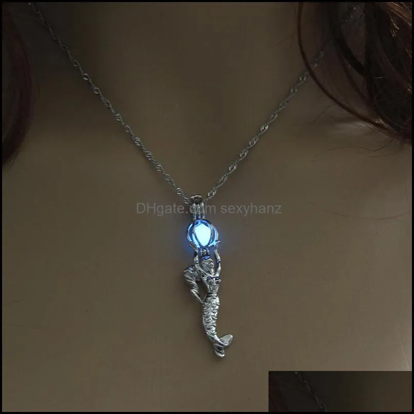 glow in the dark mermaid necklace fluorescent light locket pendant chain for women fashion jewelry gift