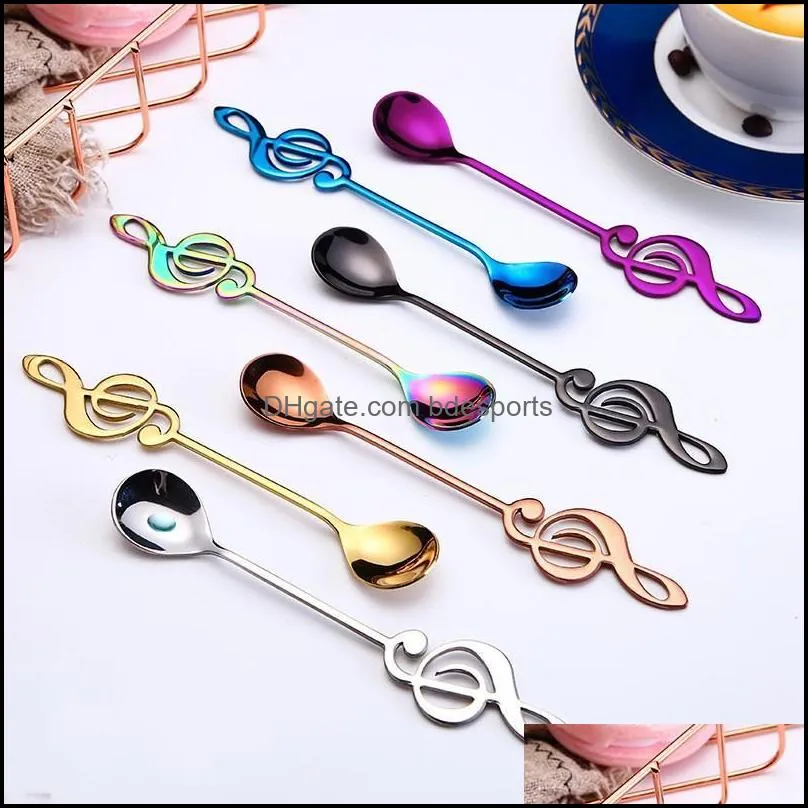 cartoon musical symbol round soup spoons stainless steel pure color milk stirring spoon creative party home tableware 5xc e1