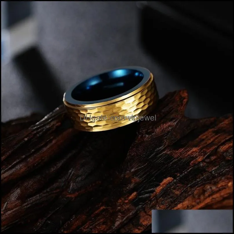 8mm blue gold twotone tungsten steel ring band finger men rough hip hop punk carbide rings fashion jewelry gift