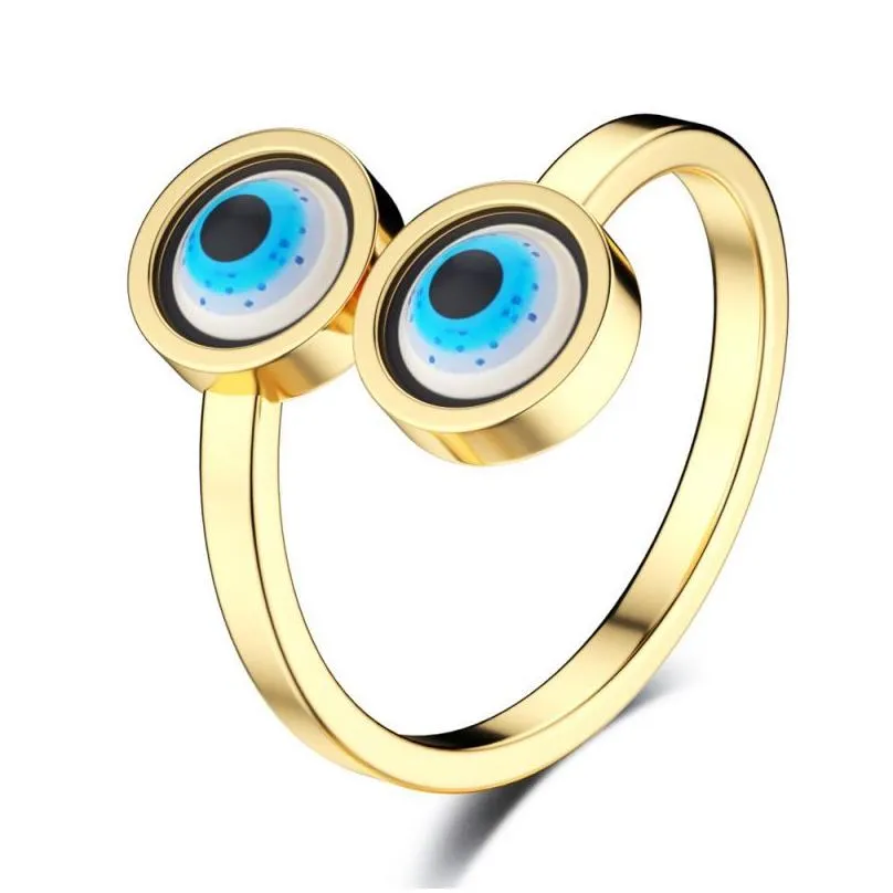 evil eyes mid ring stainless steel open adjustable blue eye ring fashion jewelry