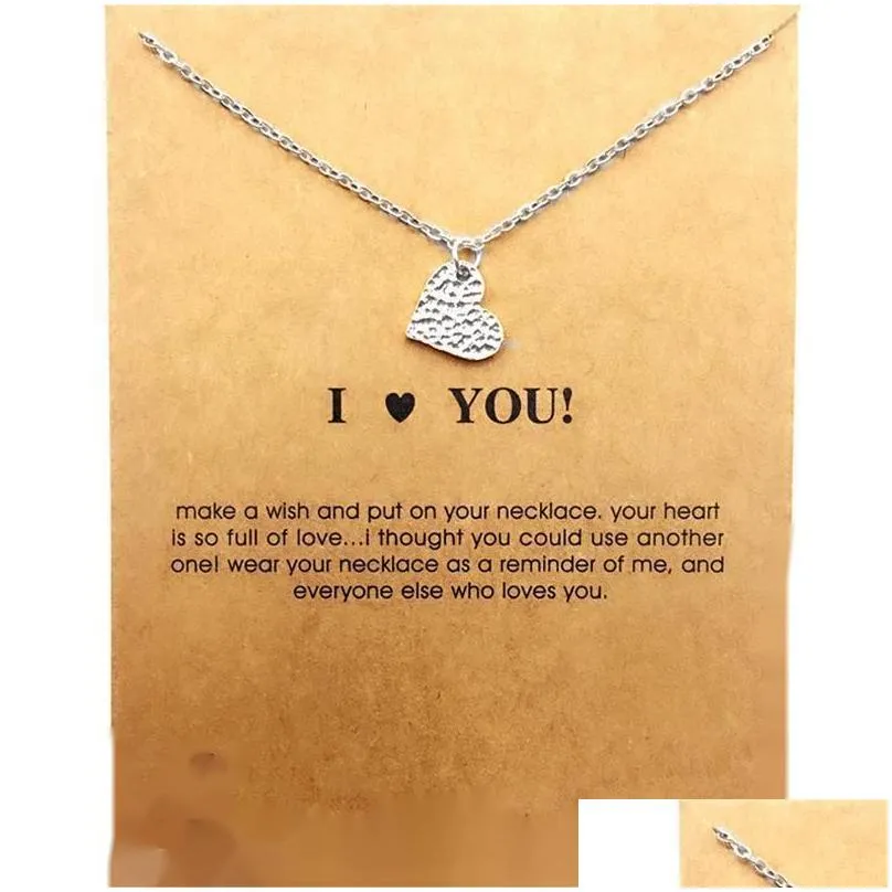 cute heart necklace with card love heart pendant necklaces for women valentines day jewelry gift