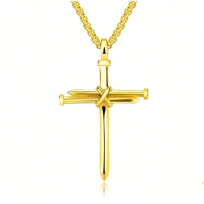 cross necklace for men stainless steel nail cross pendant necklaces with 24 inch chain jewelry gift