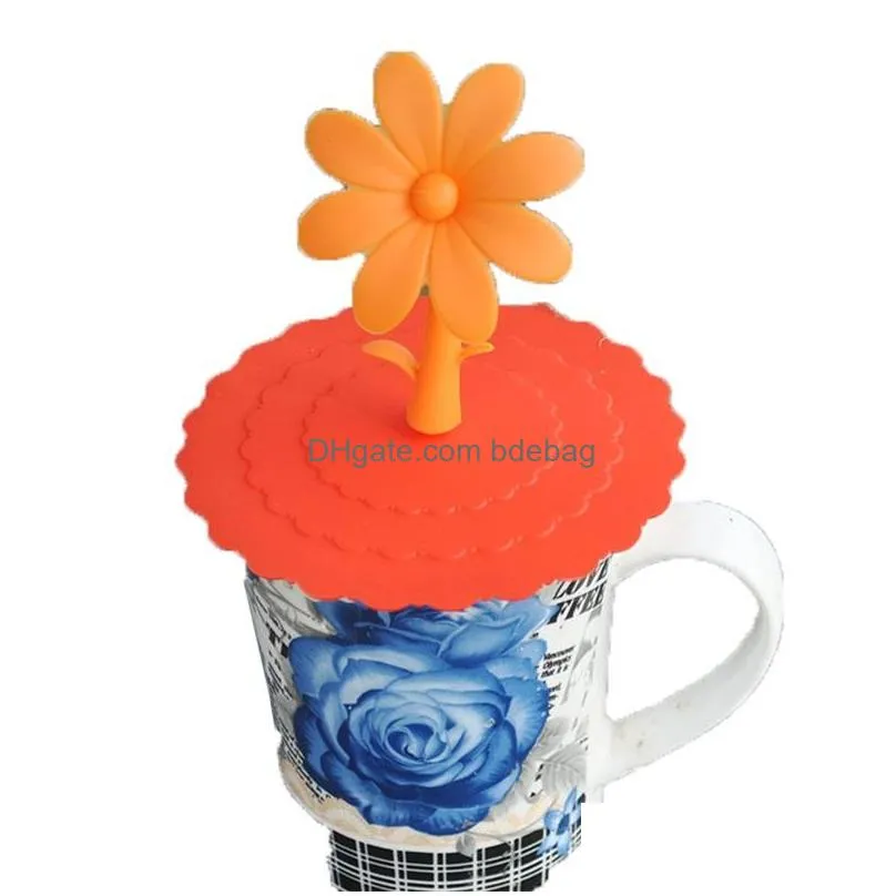 creative drinkware lid silicone round sunflower bowknot fruit designs dustproof cup lids for home kitchen tools sealed leakproof 1 6hj