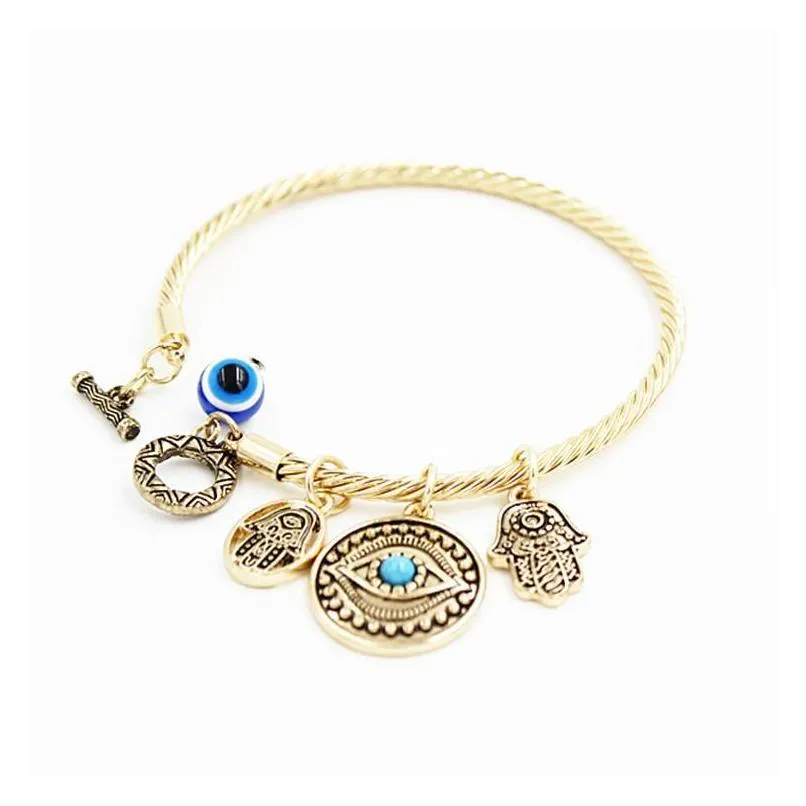 symbol evil eye charm bracelets for women girls turkish lucky blue eyes fatima hand bracelet fashion bangle jewelry