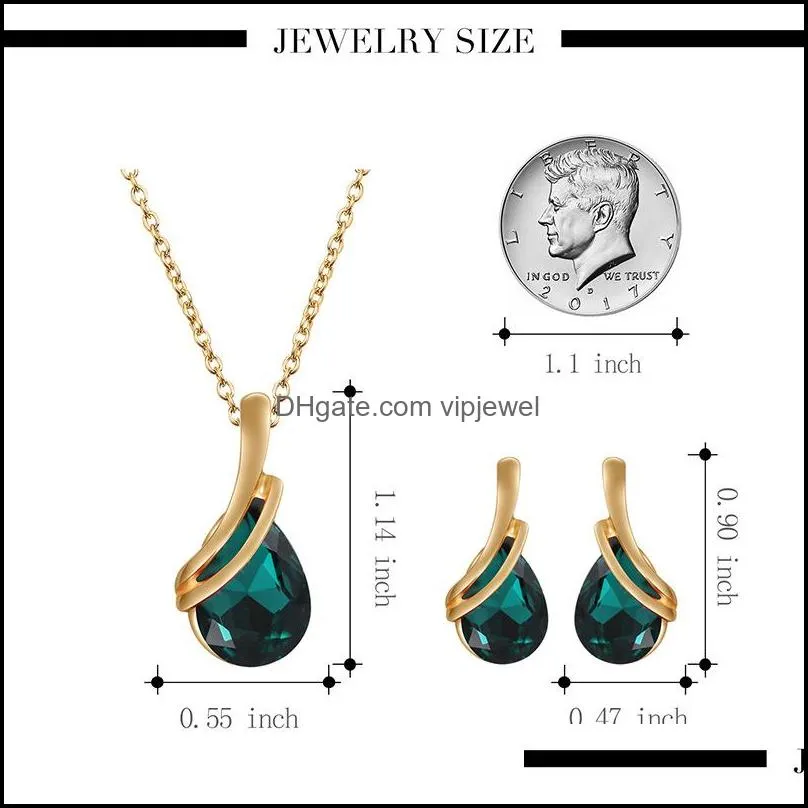 water drop pendant necklace earrings jewelry set gold chain bridal bridesmaid wedding necklaces for women