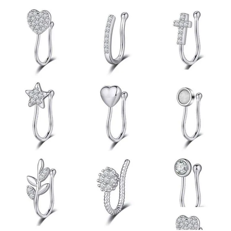 zircon heart cross septum nose rings for women girls faux clip nose ring non-pierced body jewelry