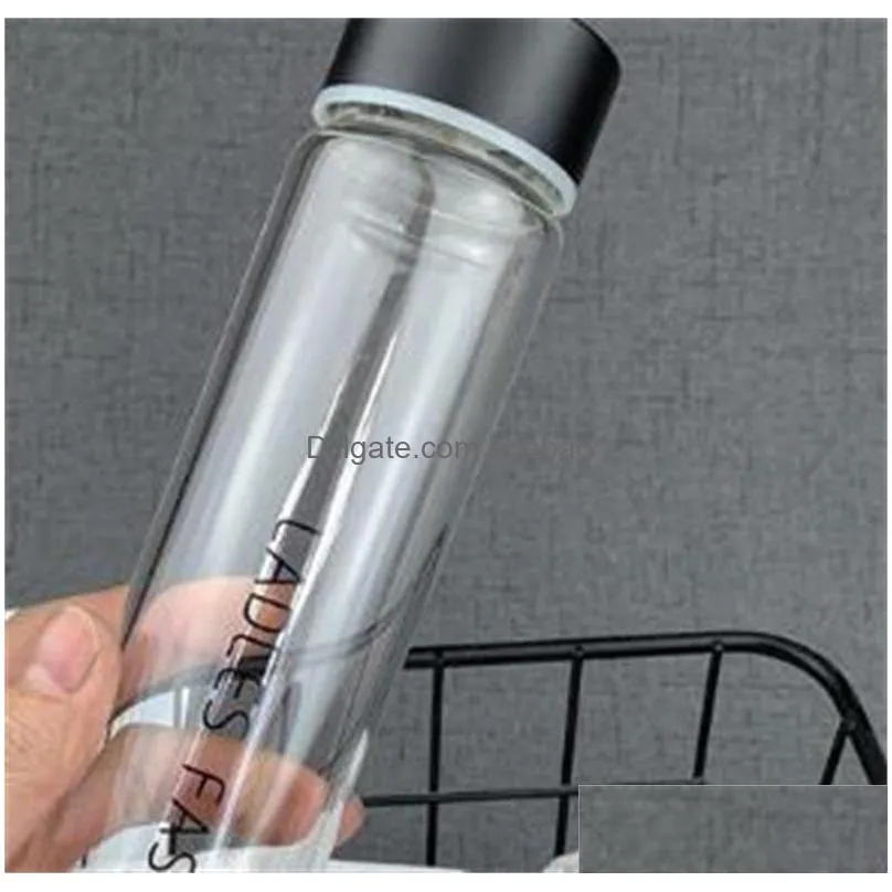 transparent glass cup lovers long style juice beverage bottles english letter pattern tiny glasses water bottle 5 8jg l1
