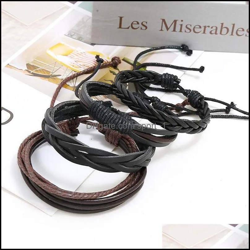 adjustable multi layer braided leather bracelet charm women men fashion wrap stacking bracelets sets jewelry