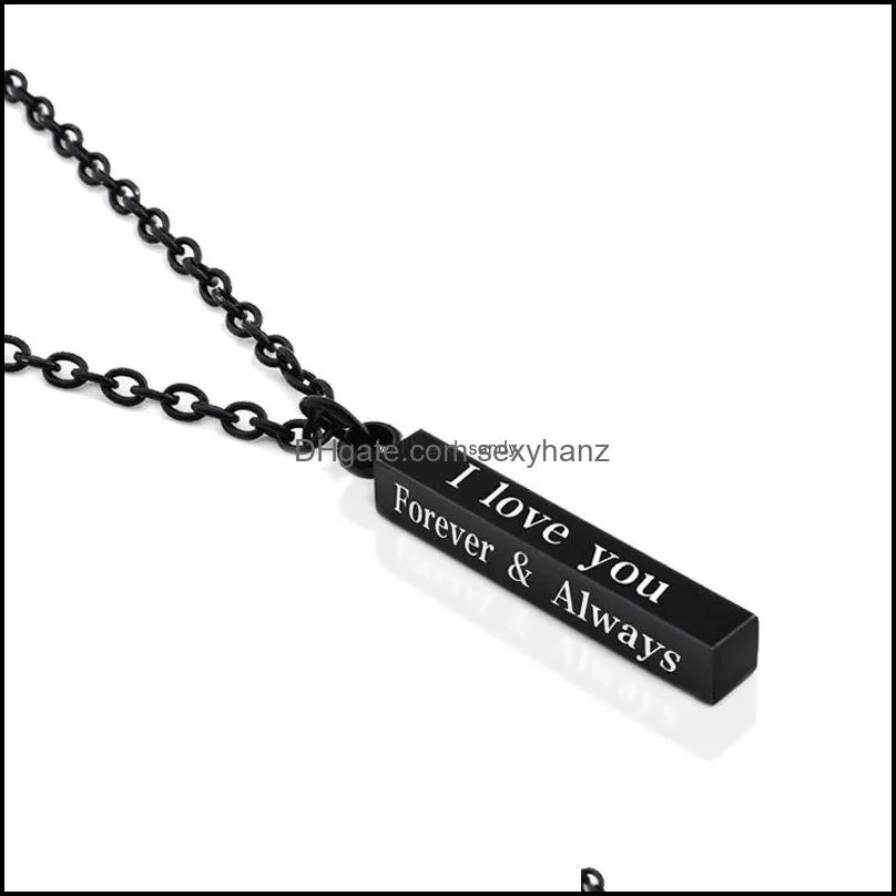i love you forever always necklace stainless steel bar necklaces the wishing column letter pendant gold chains lovers couple jewelry gift