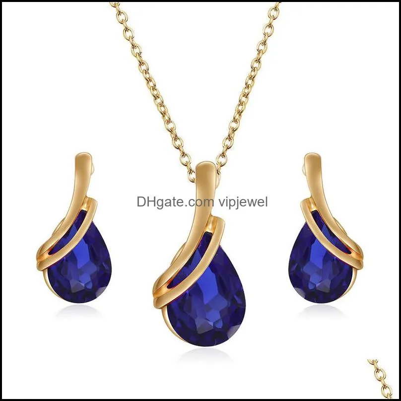 water drop pendant necklace earrings jewelry set gold chain bridal bridesmaid wedding necklaces for women