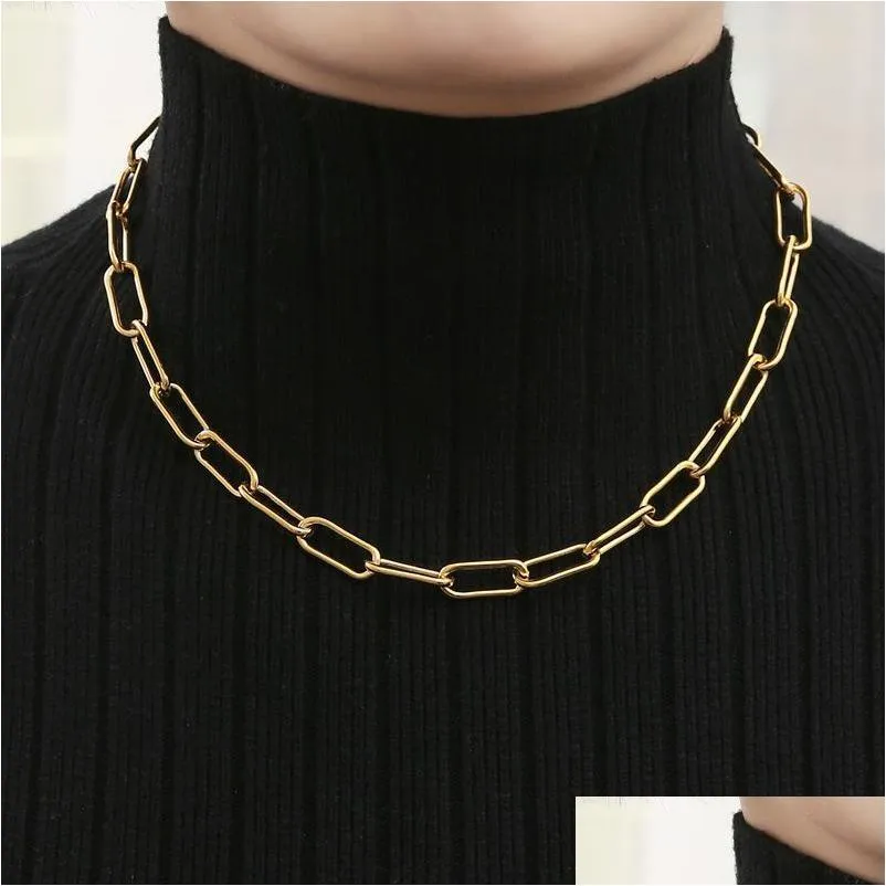 paperclip chain necklace for women girls 14k gold plated dainty paper clip link choker necklaces fashion jewelry