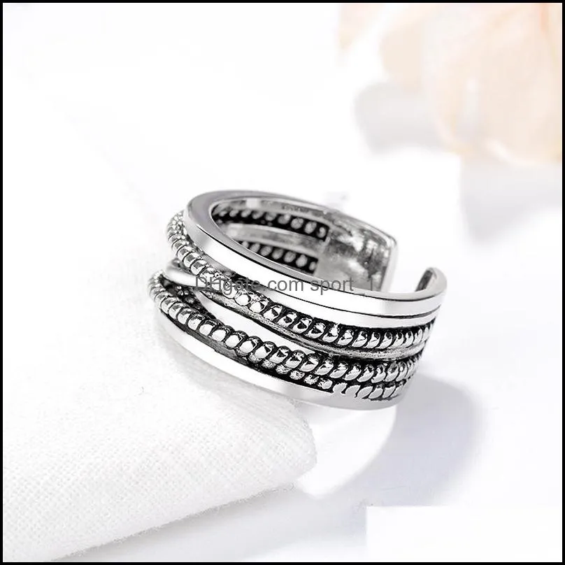 ancient silver braid multi layer ring band open adjustable crossover wide rings chunky stackable men women girls fashion jewelry
