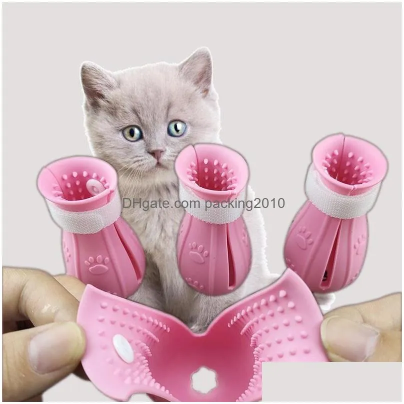 cats grooming antiscratch boots silicone cat shoes paw protector nail cover for bathing barbering checking injecting 881 b3