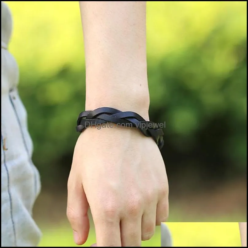 leather weave braid bracelet retro black brown bracelets for women men fashion jewelry