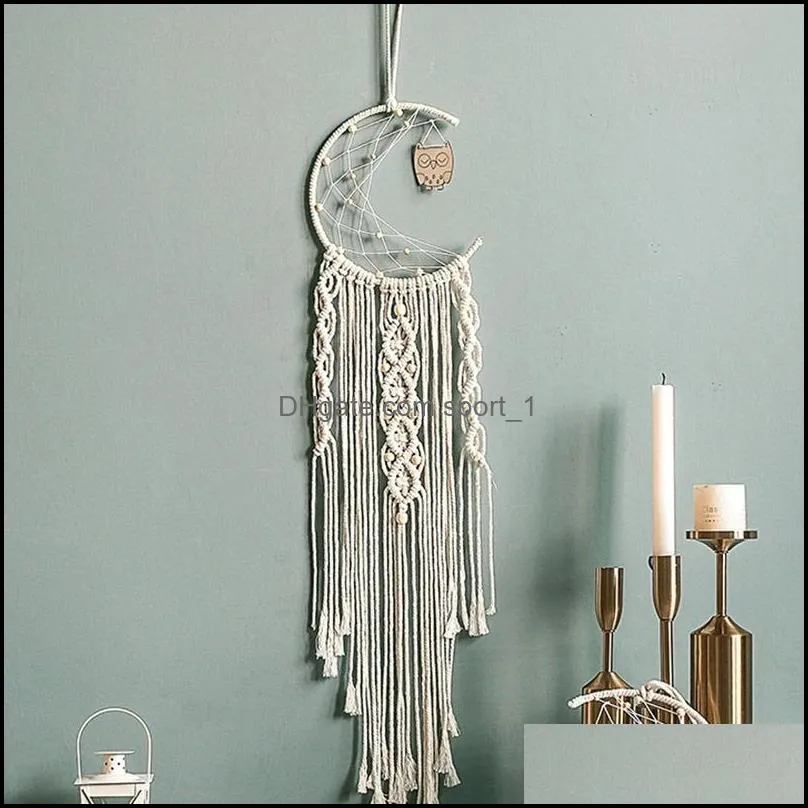 handmade macrame dream catcher owl tapestry pendant wall hanging wedding decoration bedroom wall hanging home decor