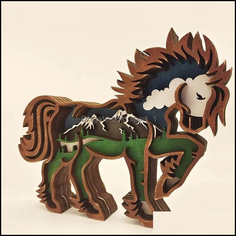 3d laser cut horse craft wood material home decor gift art crafts wild forest animal table decoration horse statues ornaments room