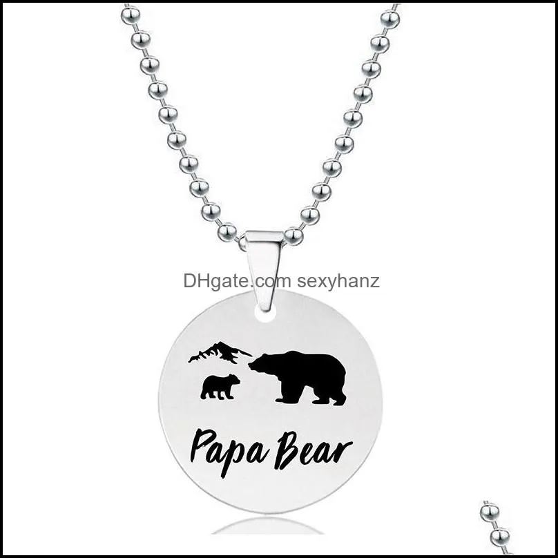 stainless steel coin pendant papa bear necklace animal pattern dog tag necklaces chains for women children fashion jewelry