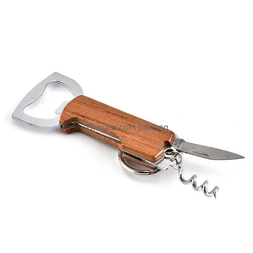 bardian beer bottle opener stainless steel corkscrew simple practical wooden handle durable anti wear key buckle 1 5ts dd