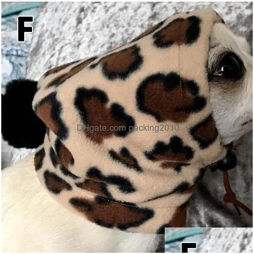 dog warm hat pure color pet cap with small hair ball dog apparel hats drawstring adjustment winter casual leopard print pets headgear 20220106