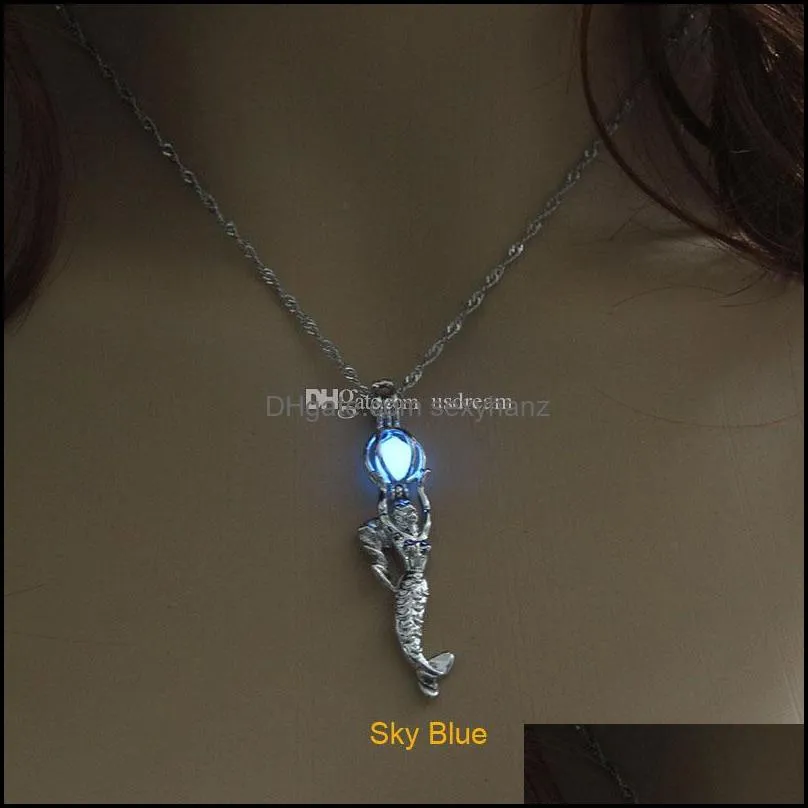 glow in the dark mermaid necklace fluorescent light locket pendant chain for women fashion jewelry gift