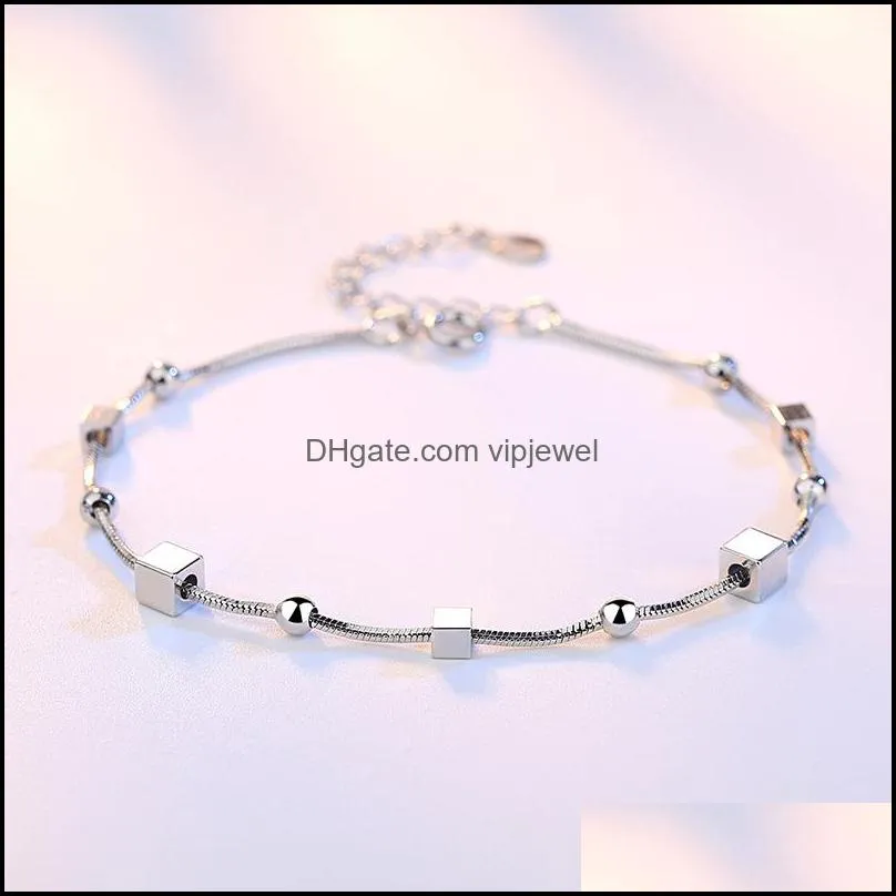 silver bracelet star square ball charm bracelets women girls fashion jewelry gift