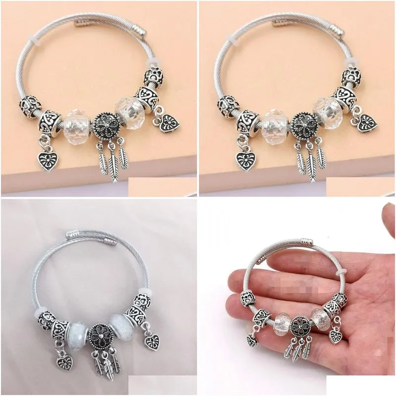 dream catcher tassel feather charm bracelet dreamcatcher crystal beaded bracelets adjustable cuff bangle jewelry gift