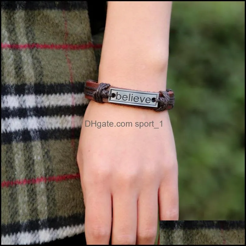 believe id tag charm bracelets string adjustable leather bracelet wristband bangle cuff for women men fashion jewelry