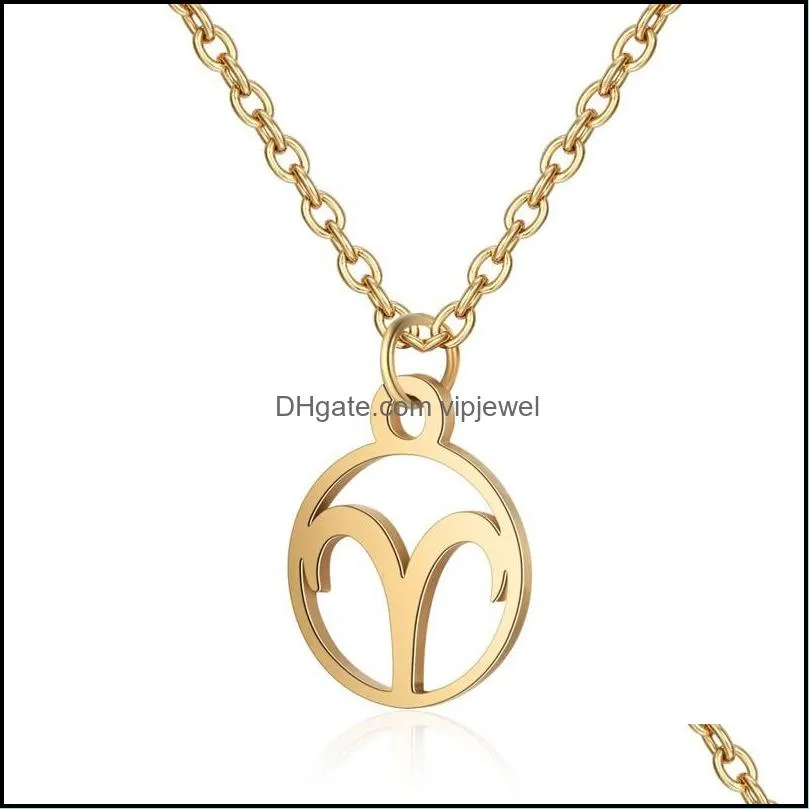 12 stainless steel constell pendant necklace silver gold zodiac horoscope sign necklace chains for women fashion jewelry virgo libra taurus
