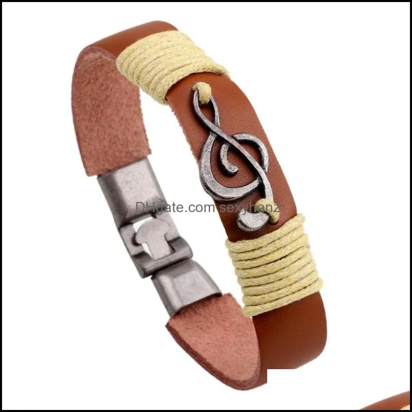 musical note leather bracelet vintage handmade braided bracelet bangle cuff for men women hip hop jewelry