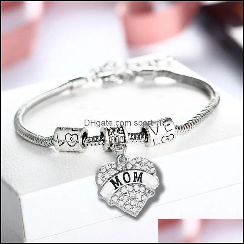 diamond love heart bracelet crystal mom aunt daughter grandma believe hope friends charm bracelets women children fashion jewelry