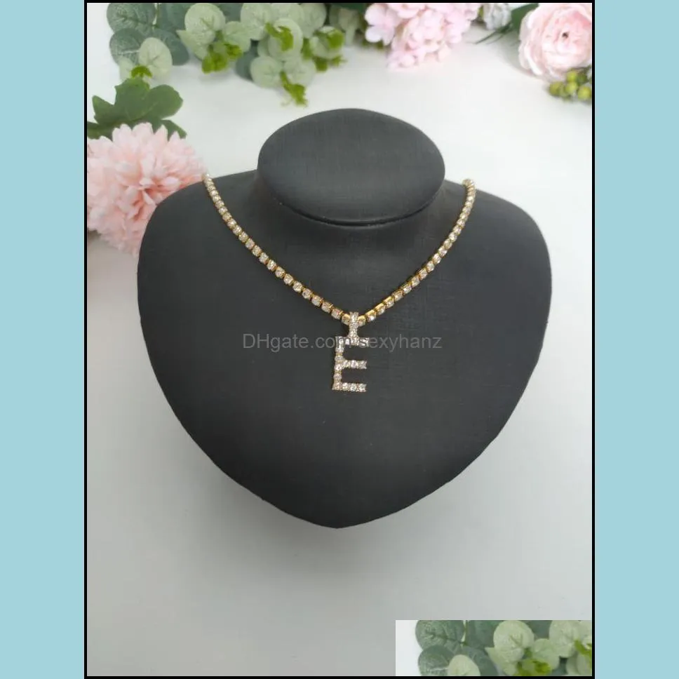 26 english letter iced out necklace crystal diamond silver gold initial necklaces pendants for women fashion jewelry gift