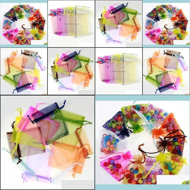 colors 7x9cm mesh organza bags jewelry gift pouch wedding party xmas gift candy drawstring bags package bags