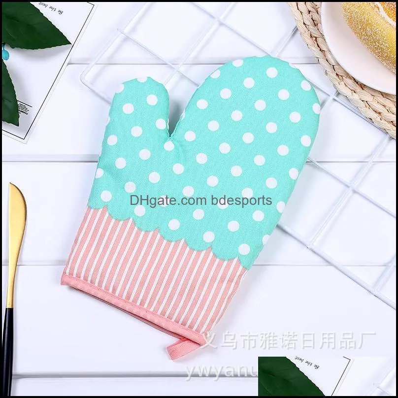 1pc 30x17cm oven mitts cotton glove striped floral antiscalding baking microwave oven glove insulation bbq bakeware kitchen too 33 g2