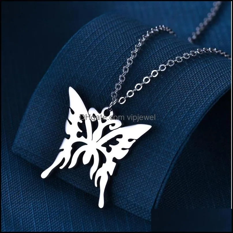 stainless steel heart butterfly necklace pendants hollow for women fashion jewelry gift