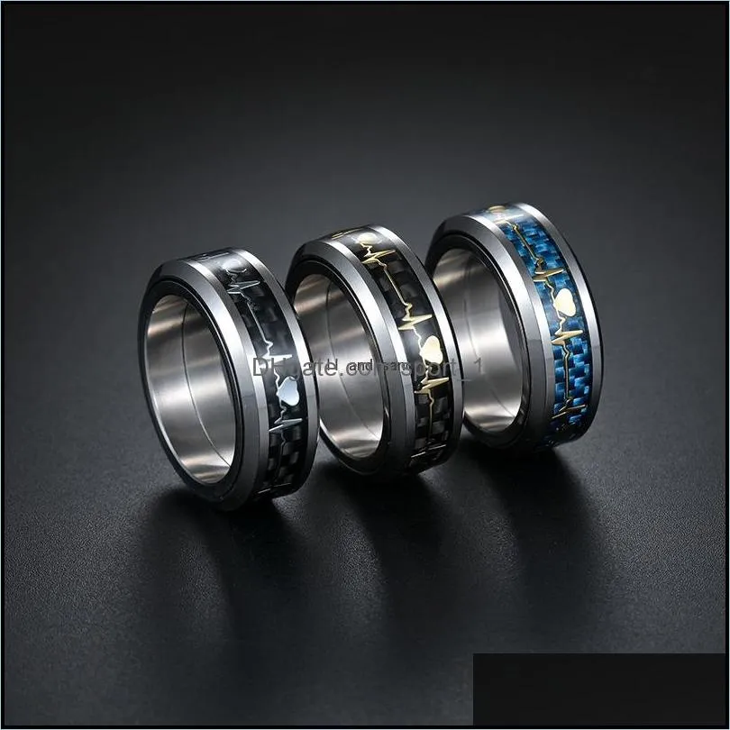 love heartbeat ring stainless steel rotatable relieving pressure spinner anti anxiety band rings finger for women men fashion jewelry
