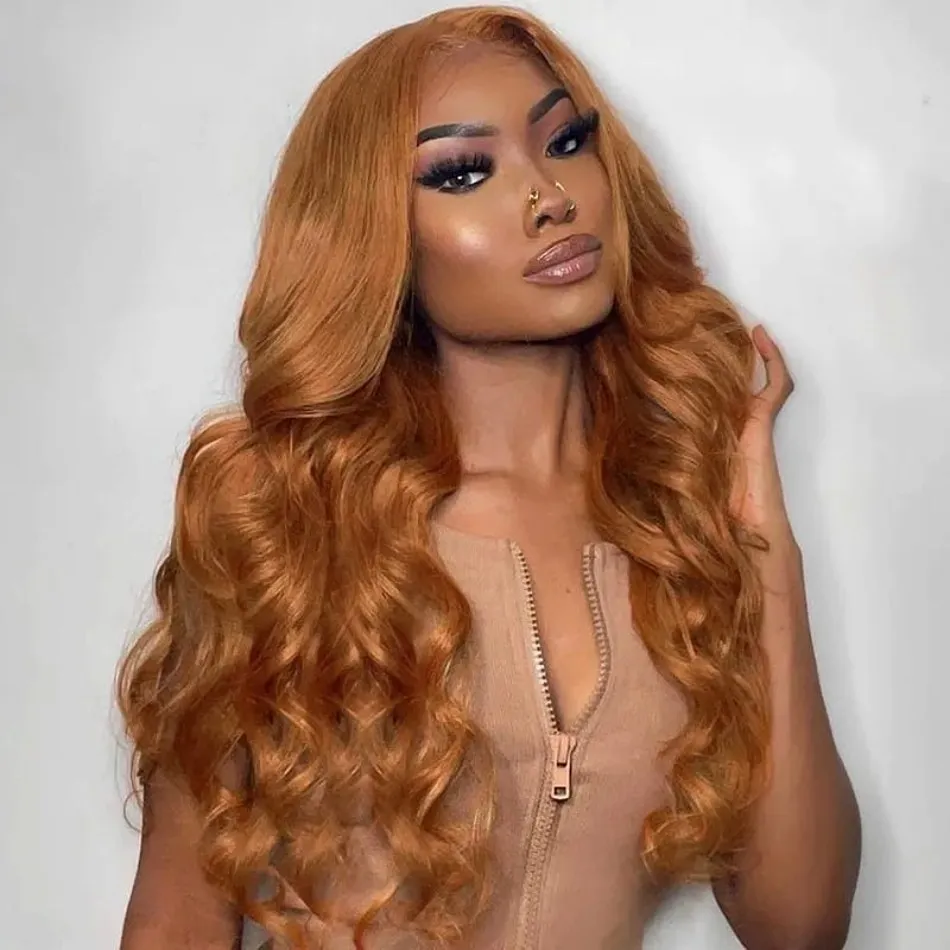 Long Light Brown Lace Wig Body Wave Brazilian Wig For Women Preplucked Synthetic Hair 13x4 Lace Frontal